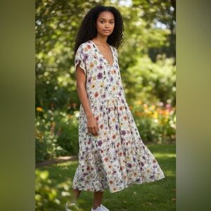 Indi & Cold Floral V-Neck Midi Dress Size Medium